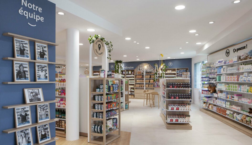 Agencement mobilier pharmacie espace de vente conseil comptoir retail architecture intérieure 2 témoignage